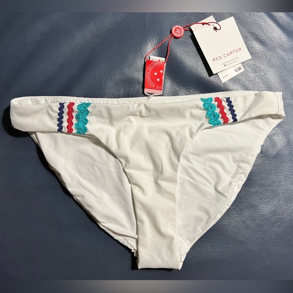 NWT RED CARTER Embroidered Bikini Bottom Size Medium Retail $86 Red White Blue - Picture 1 of 5